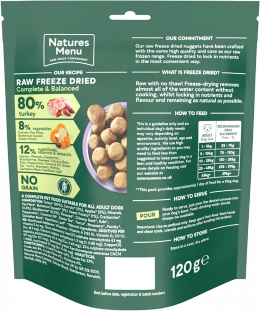 NATURES MENU  COMPLETE FREEZE DRIED FOOD  80/20 TURKEY FOR ADULT DOGS 120G - Image 2