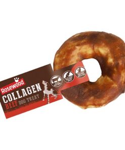 Rosewood beef collagen doughnut chew with label