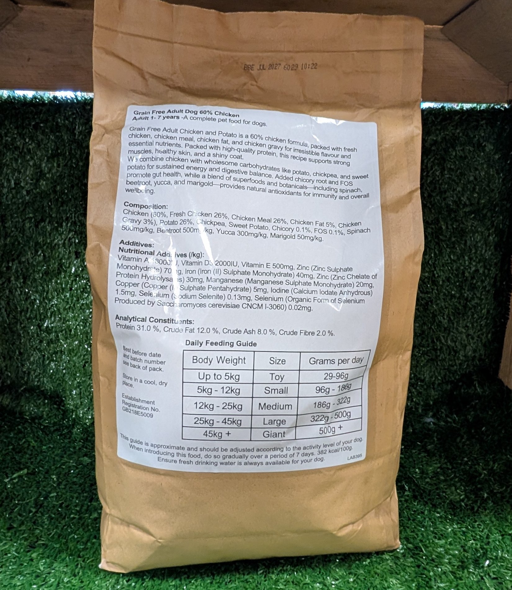 Vital Select grain free dog food back label