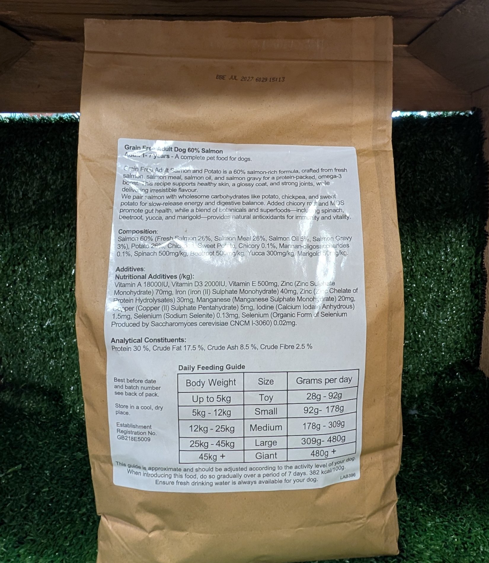 Vital Select grain free dog food back label