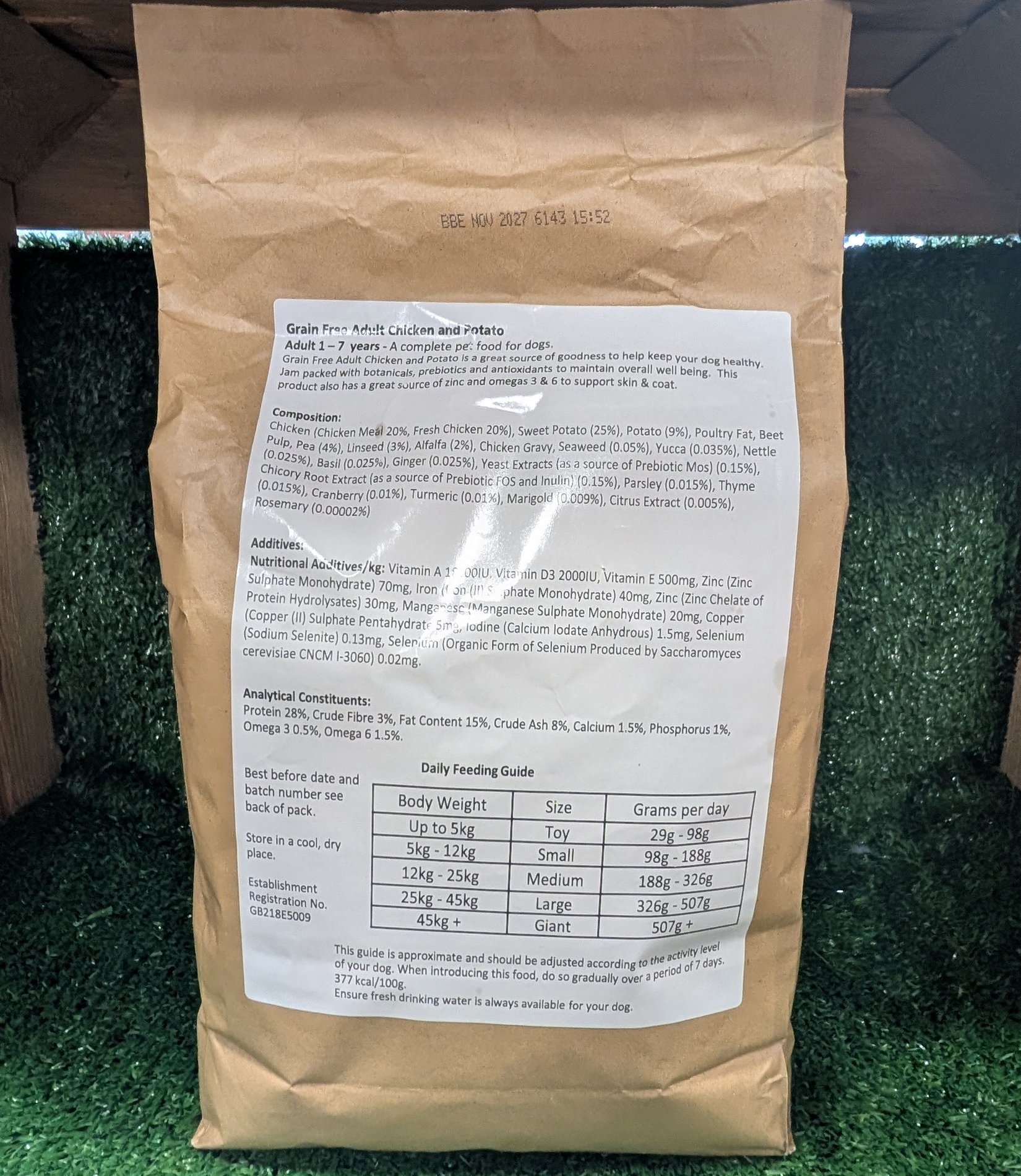 Vital Select grain free dog food back label