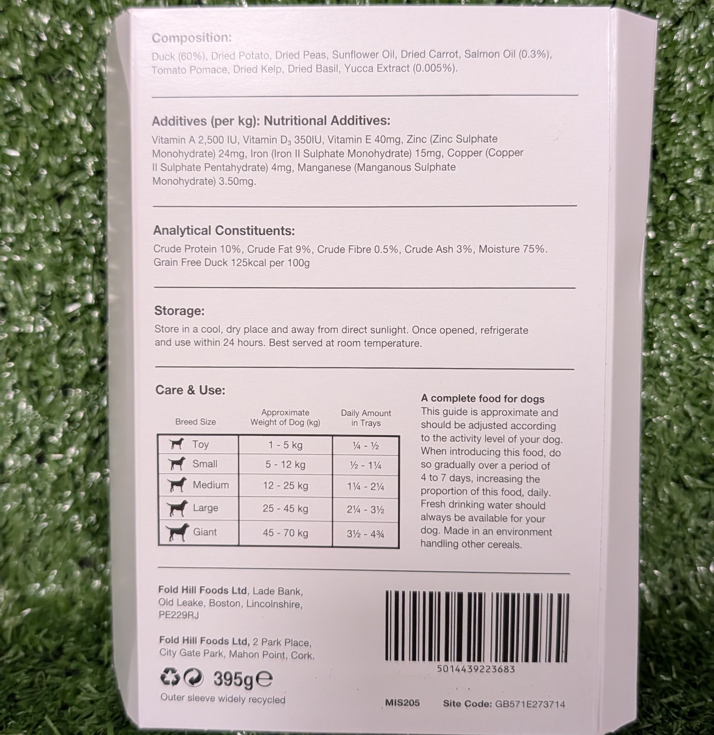 Vital select duck wet food back label