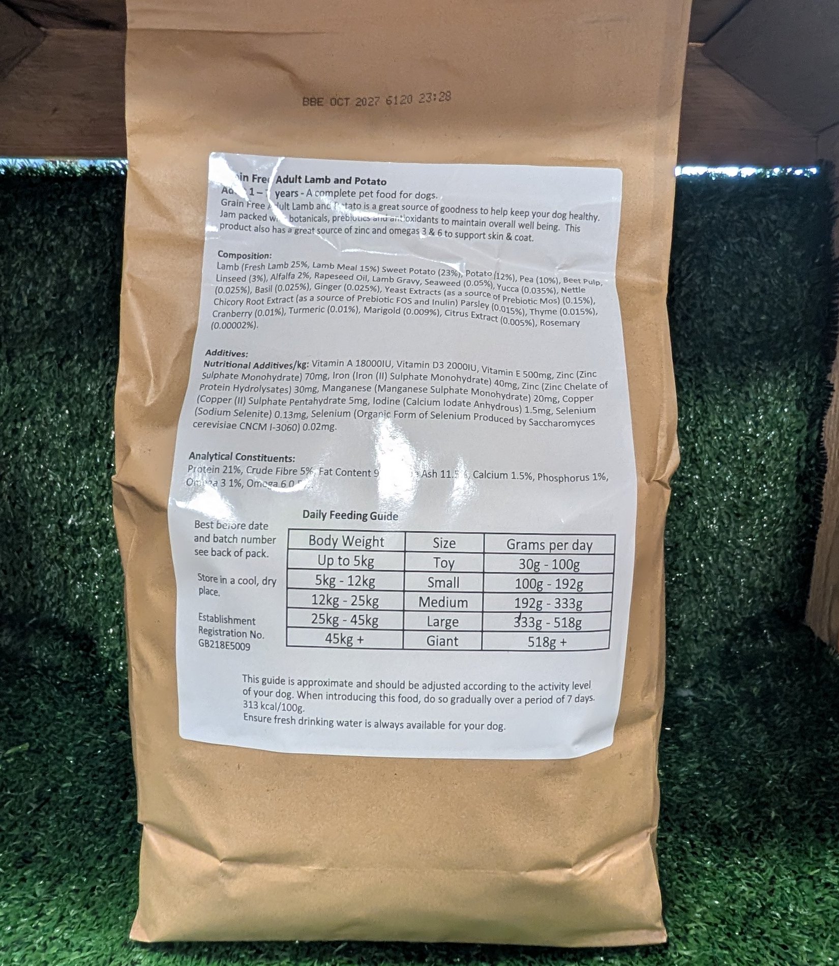 Vital Select grain free dog food back label