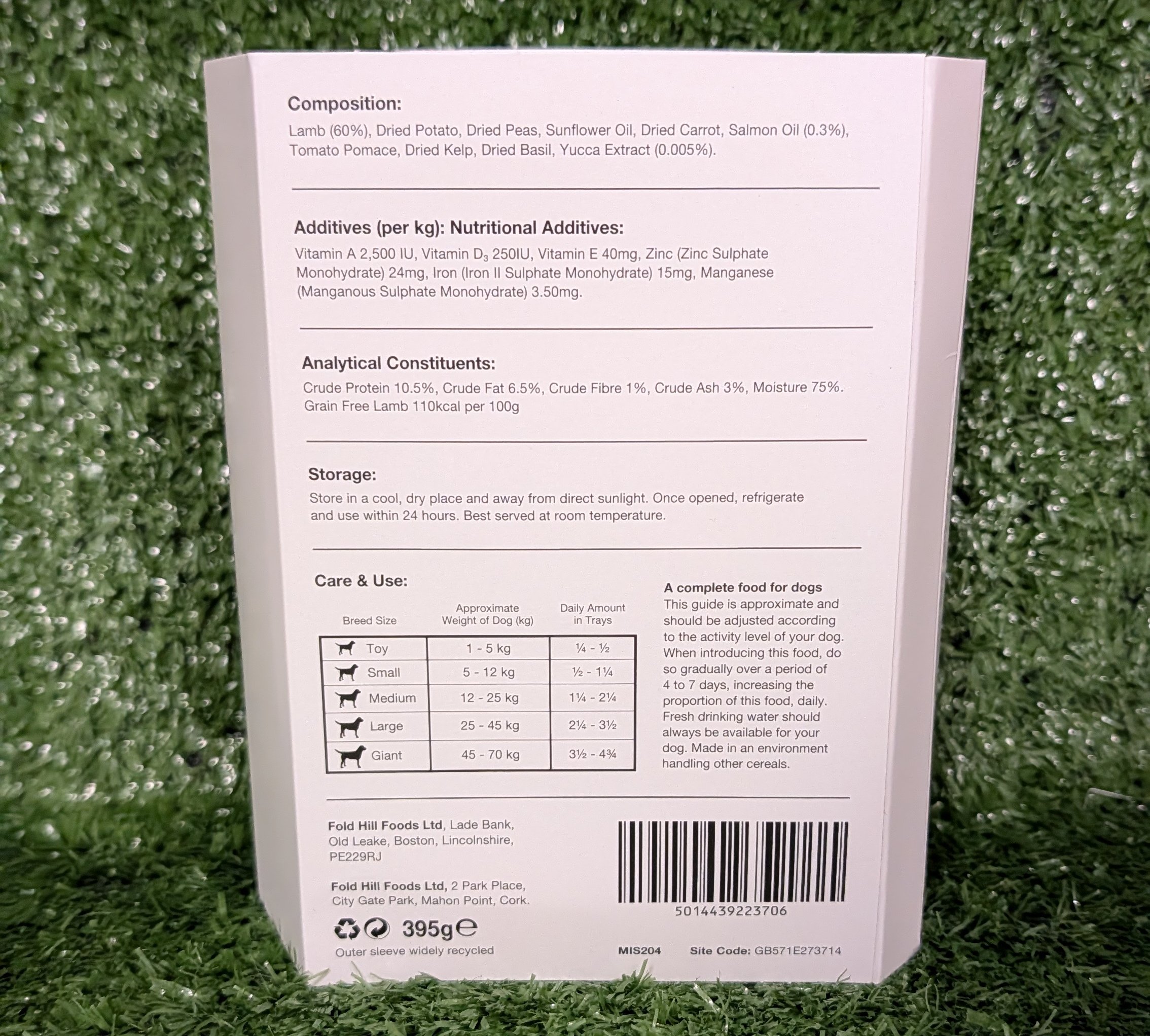 Vital select duck wet food back label