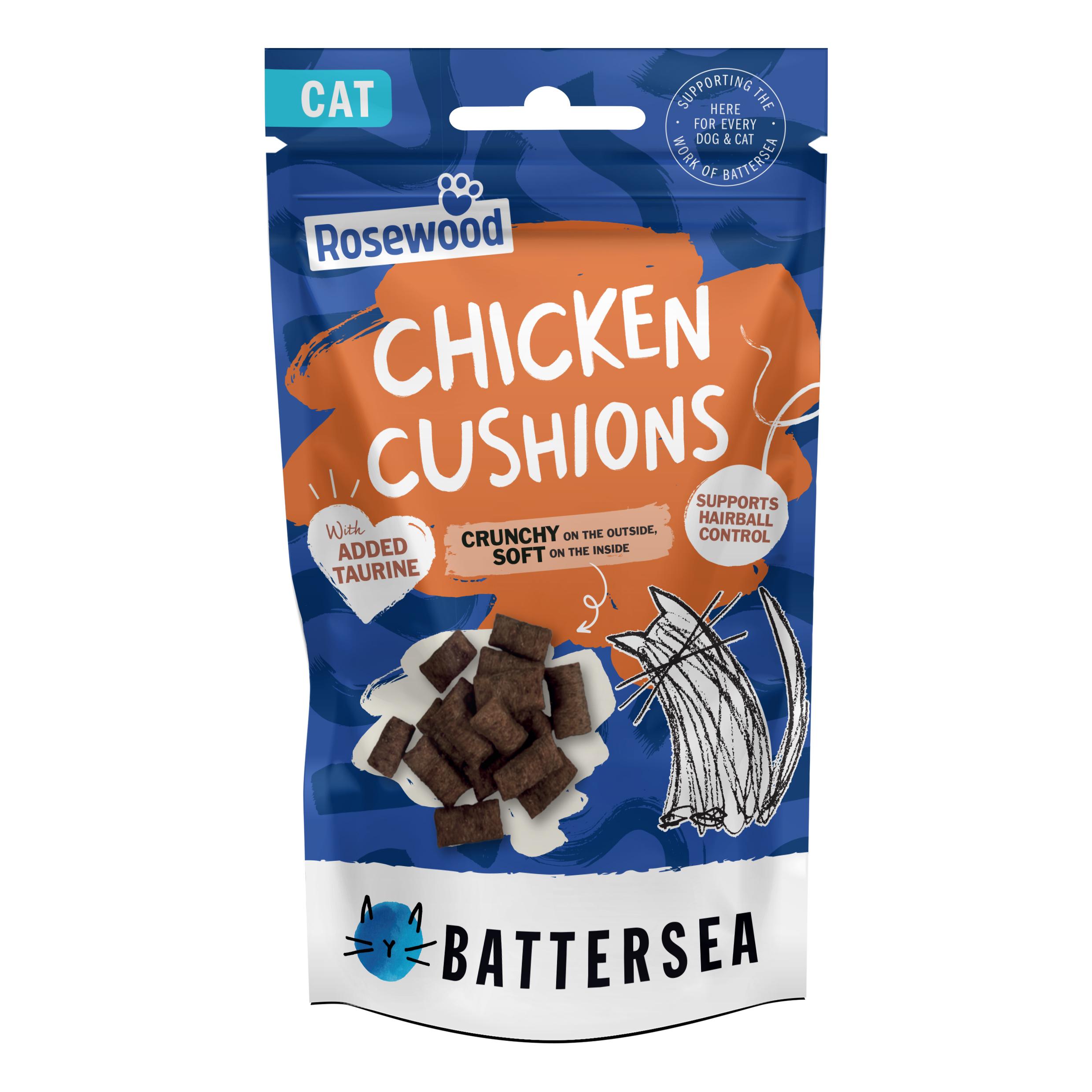 Rosewood x battersea anti-hairball chicken cushions