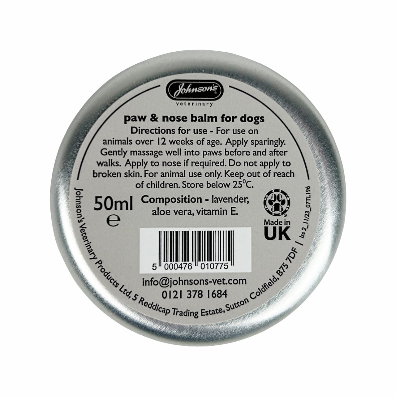 Johnsons veterinary paw & nose balm for dogs back